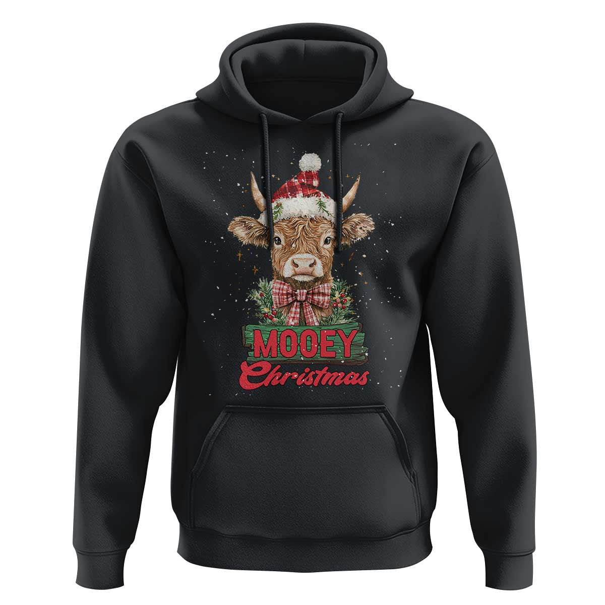 Funny Christmas Highland Cow Hoodie Mooey Christmas Western Cow Santa Hat