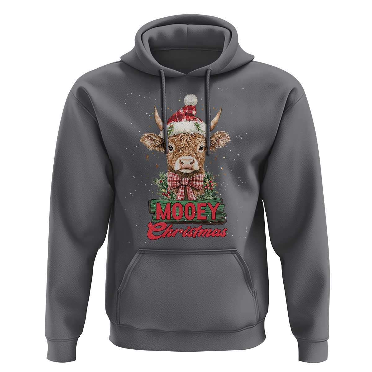Funny Christmas Highland Cow Hoodie Mooey Christmas Western Cow Santa Hat