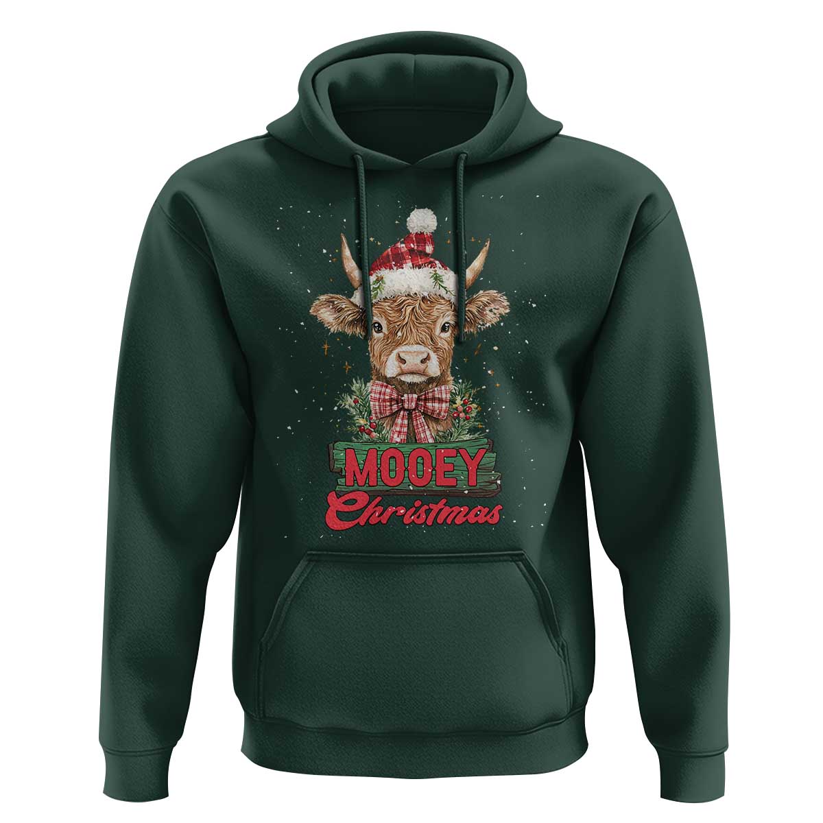 Funny Christmas Highland Cow Hoodie Mooey Christmas Western Cow Santa Hat