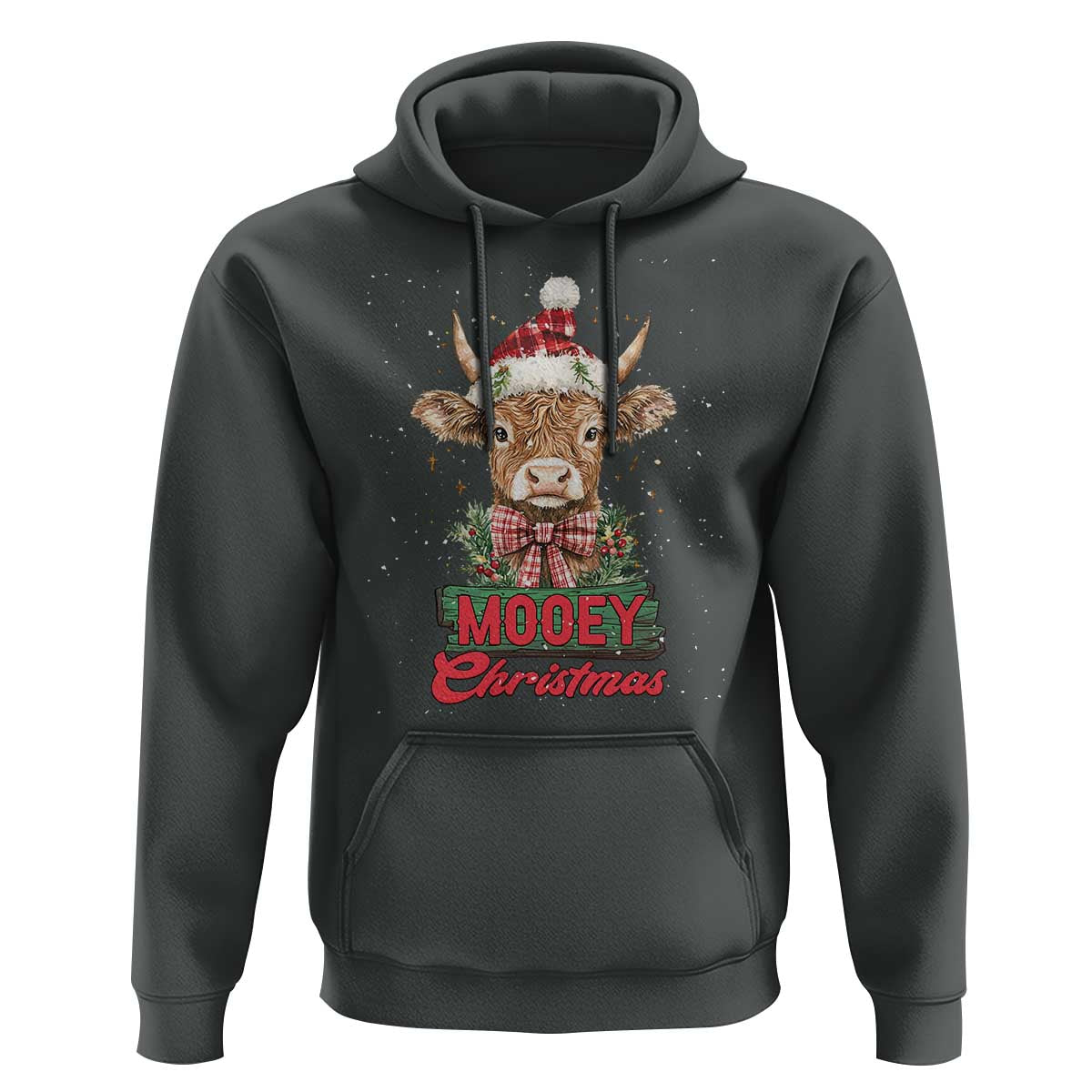 Funny Christmas Highland Cow Hoodie Mooey Christmas Western Cow Santa Hat