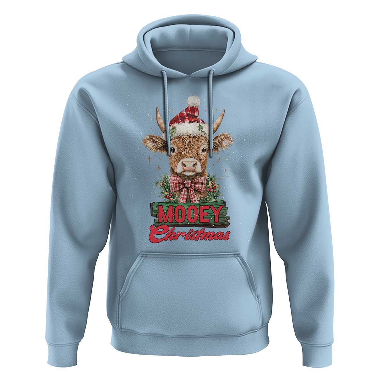 Funny Christmas Highland Cow Hoodie Mooey Christmas Western Cow Santa Hat