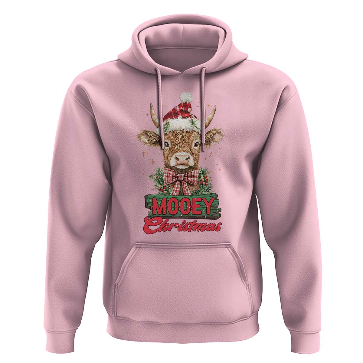 Funny Christmas Highland Cow Hoodie Mooey Christmas Western Cow Santa Hat