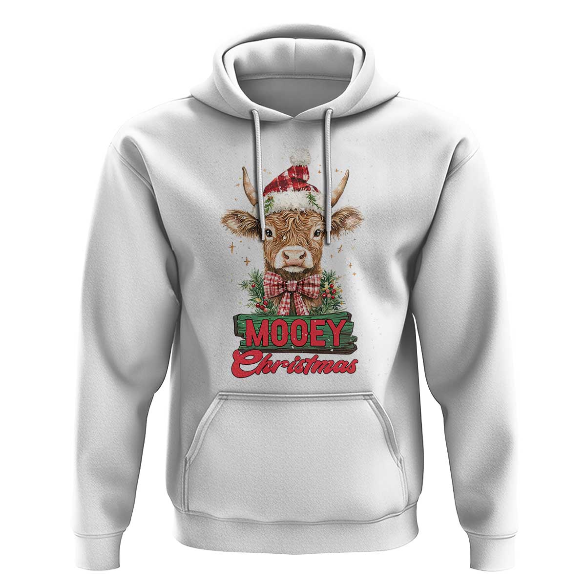 Funny Christmas Highland Cow Hoodie Mooey Christmas Western Cow Santa Hat