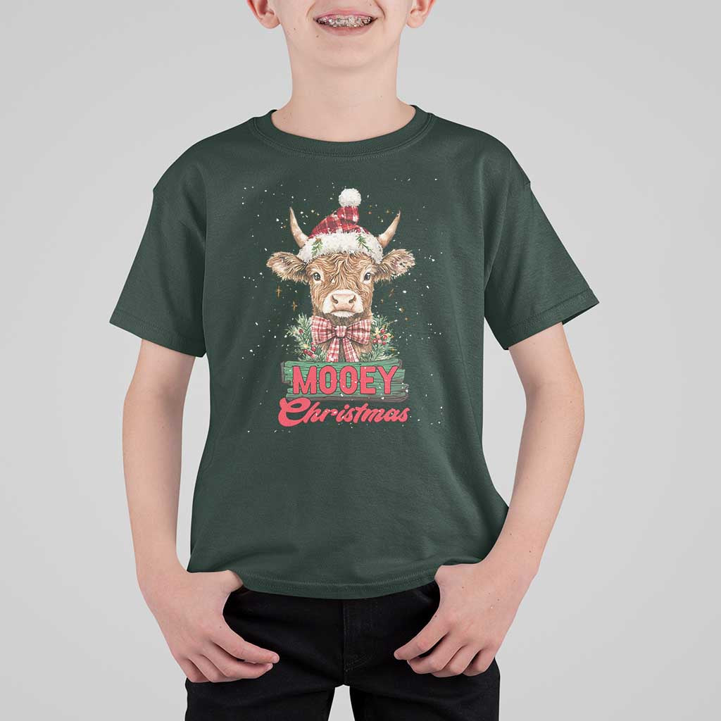 Funny Christmas Highland Cow T Shirt For Kid Mooey Christmas Western Cow Santa Hat - Wonder Print Shop