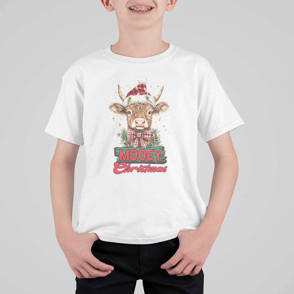 Funny Christmas Highland Cow T Shirt For Kid Mooey Christmas Western Cow Santa Hat - Wonder Print Shop