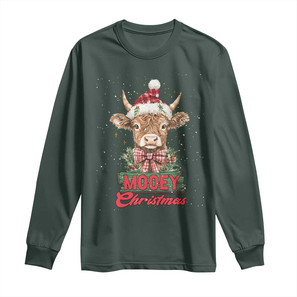 Funny Christmas Highland Cow Long Sleeve Shirt Mooey Christmas Western Cow Santa Hat