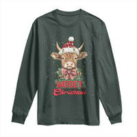 Funny Christmas Highland Cow Long Sleeve Shirt Mooey Christmas Western Cow Santa Hat