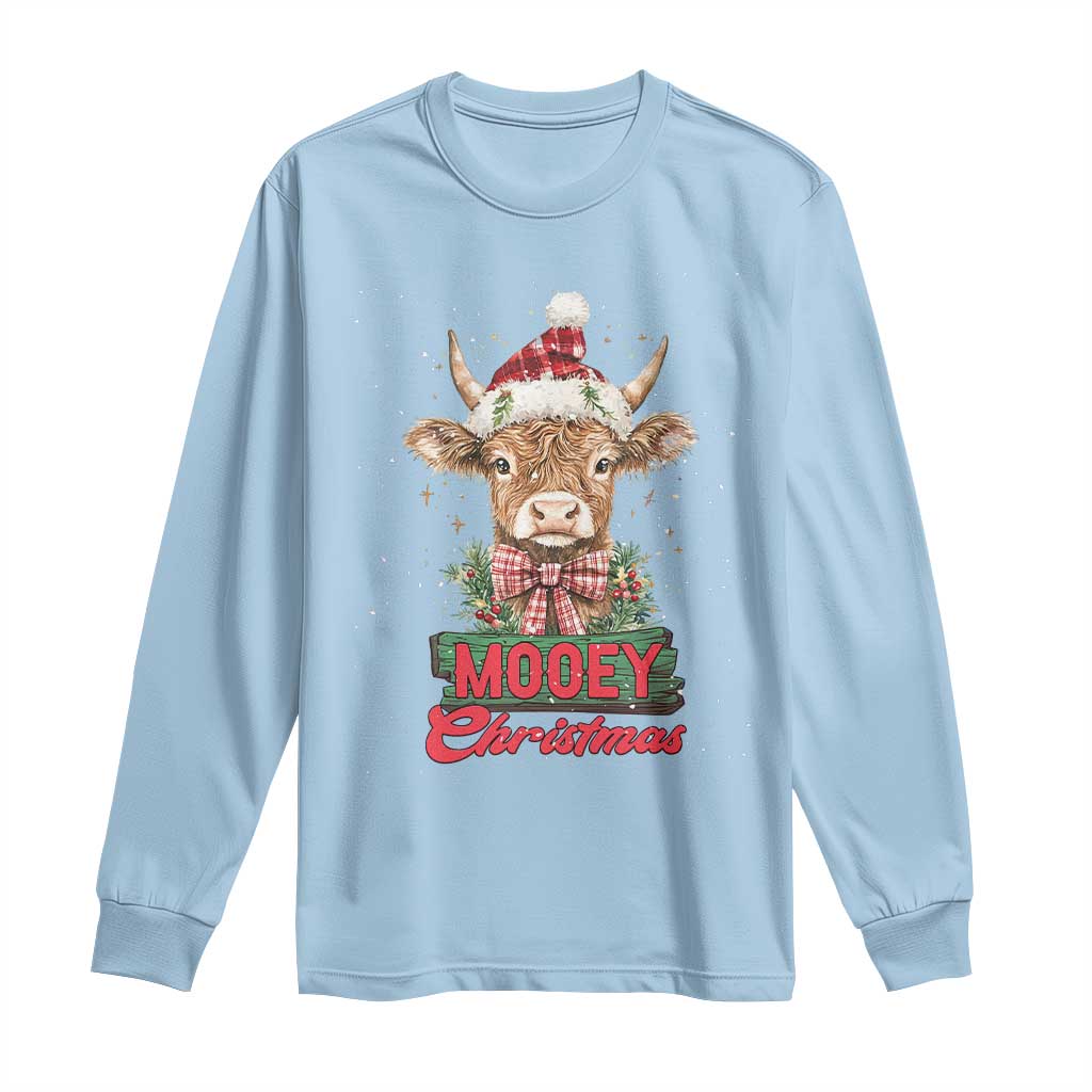 Funny Christmas Highland Cow Long Sleeve Shirt Mooey Christmas Western Cow Santa Hat