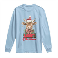 Funny Christmas Highland Cow Long Sleeve Shirt Mooey Christmas Western Cow Santa Hat