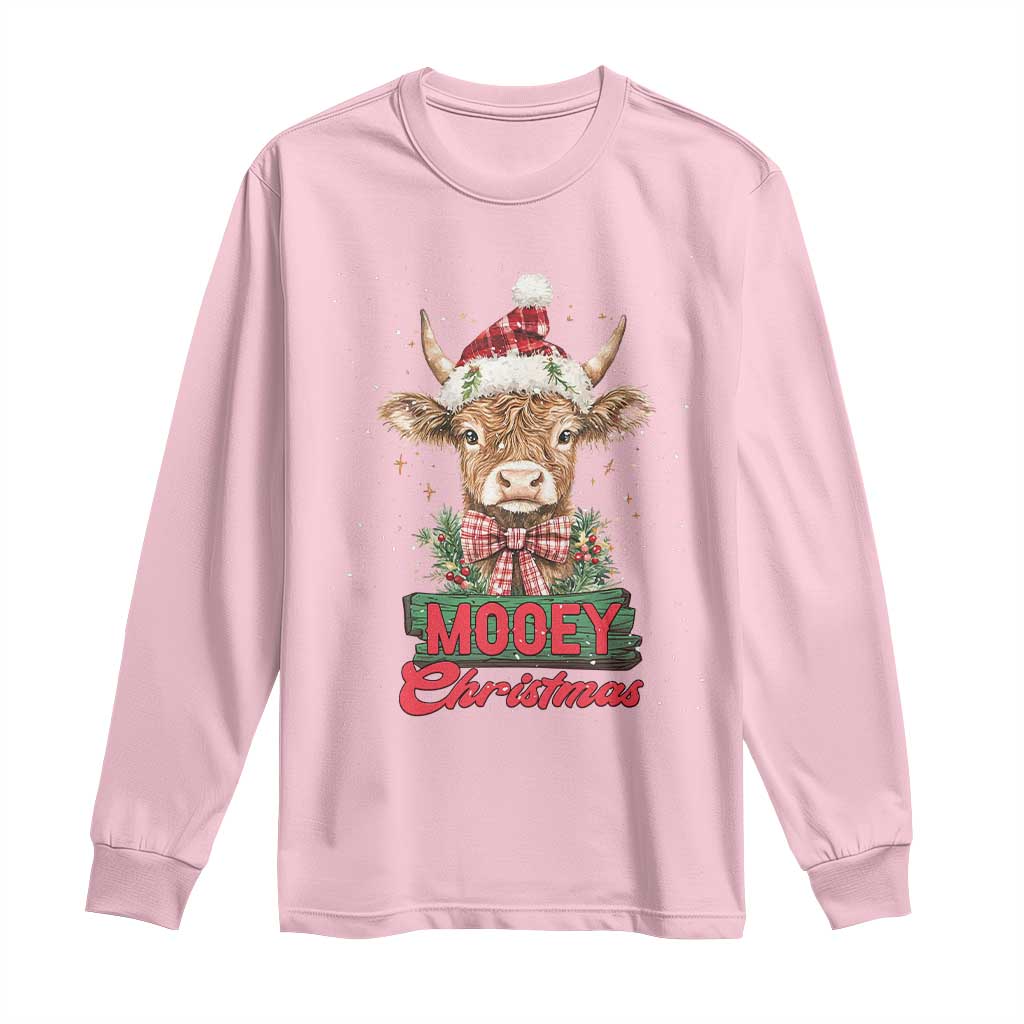 Funny Christmas Highland Cow Long Sleeve Shirt Mooey Christmas Western Cow Santa Hat