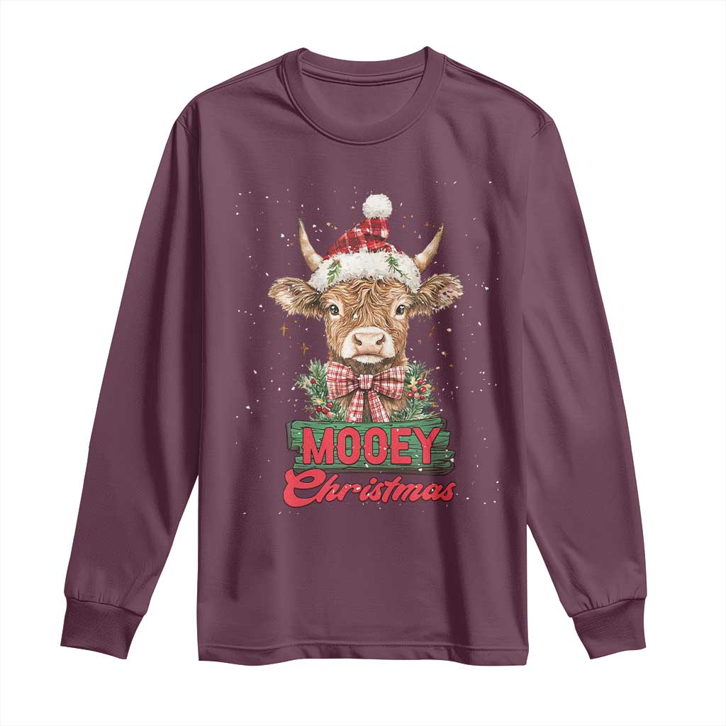 Funny Christmas Highland Cow Long Sleeve Shirt Mooey Christmas Western Cow Santa Hat