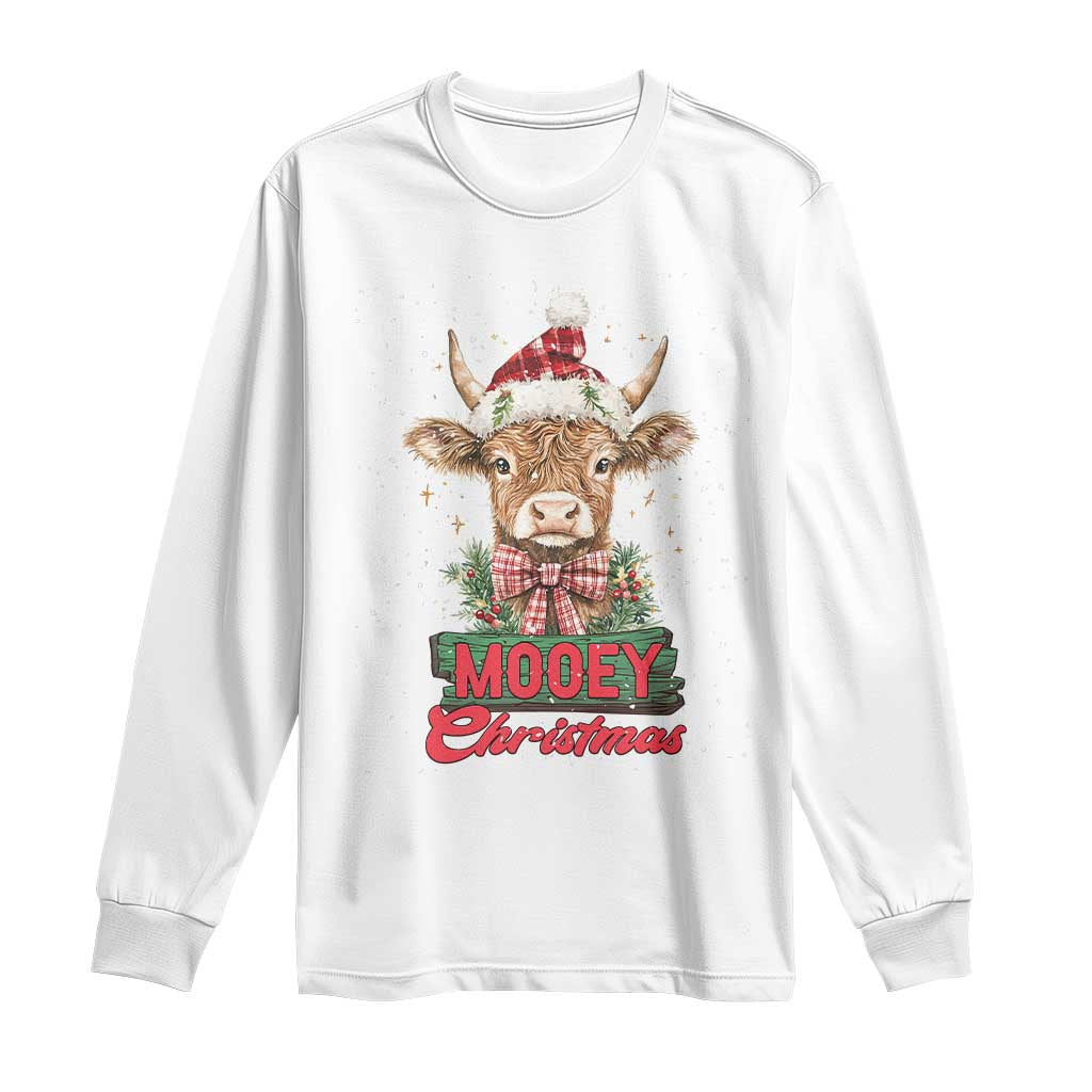 Funny Christmas Highland Cow Long Sleeve Shirt Mooey Christmas Western Cow Santa Hat