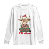 Funny Christmas Highland Cow Long Sleeve Shirt Mooey Christmas Western Cow Santa Hat