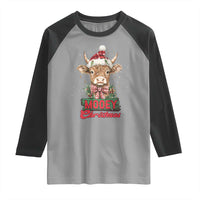 Funny Christmas Highland Cow Raglan Shirt Mooey Christmas Western Cow Santa Hat - Wonder Print Shop