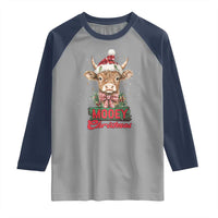 Funny Christmas Highland Cow Raglan Shirt Mooey Christmas Western Cow Santa Hat - Wonder Print Shop