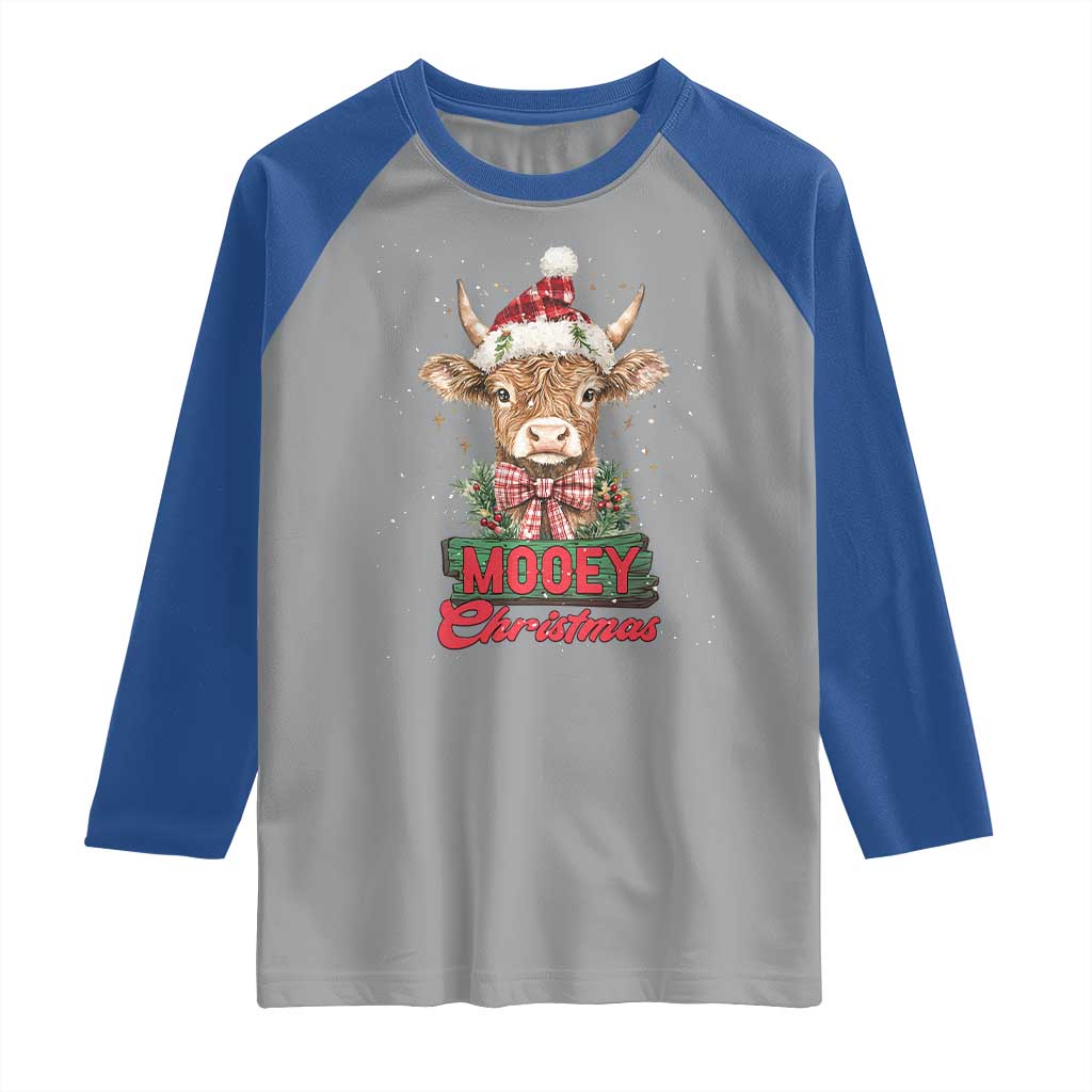 Funny Christmas Highland Cow Raglan Shirt Mooey Christmas Western Cow Santa Hat - Wonder Print Shop
