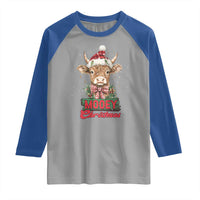 Funny Christmas Highland Cow Raglan Shirt Mooey Christmas Western Cow Santa Hat - Wonder Print Shop