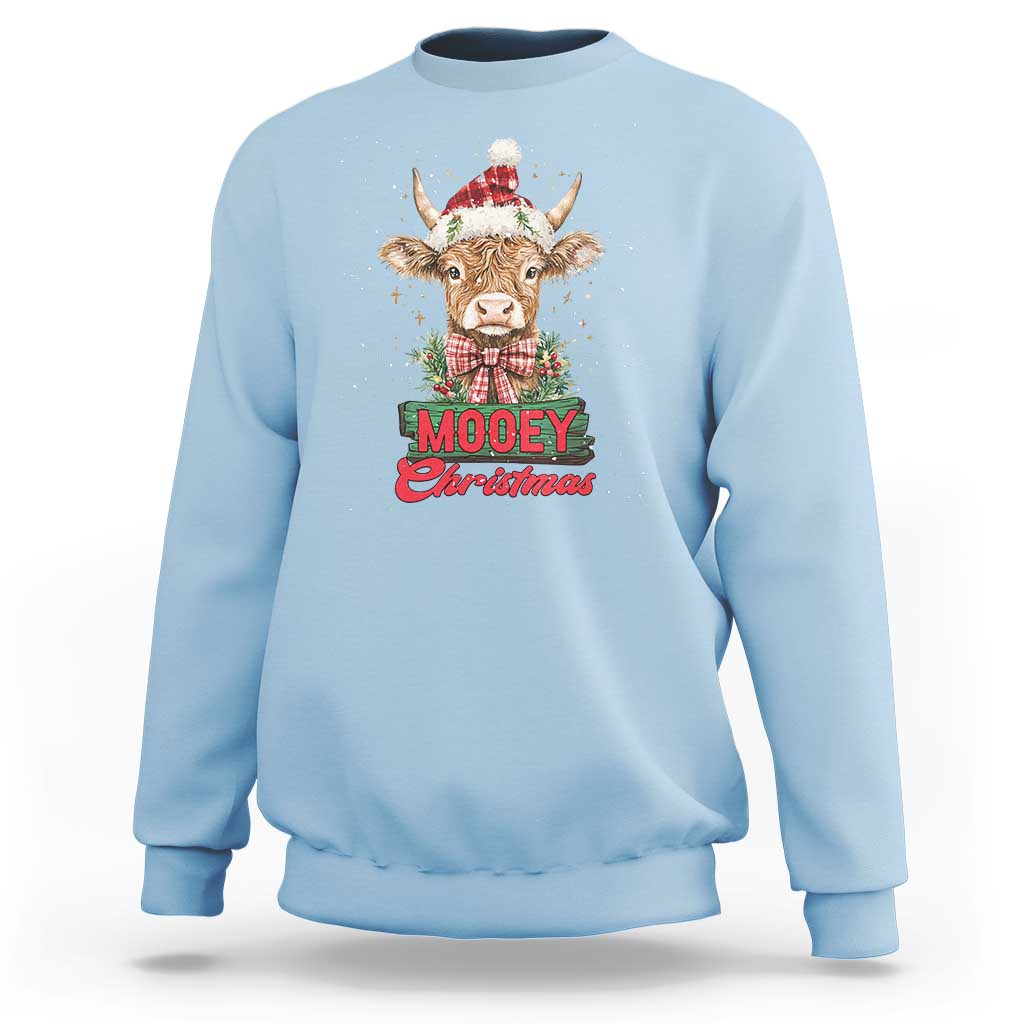 Funny Christmas Highland Cow Sweatshirt Mooey Christmas Western Cow Santa Hat - Wonder Print Shop