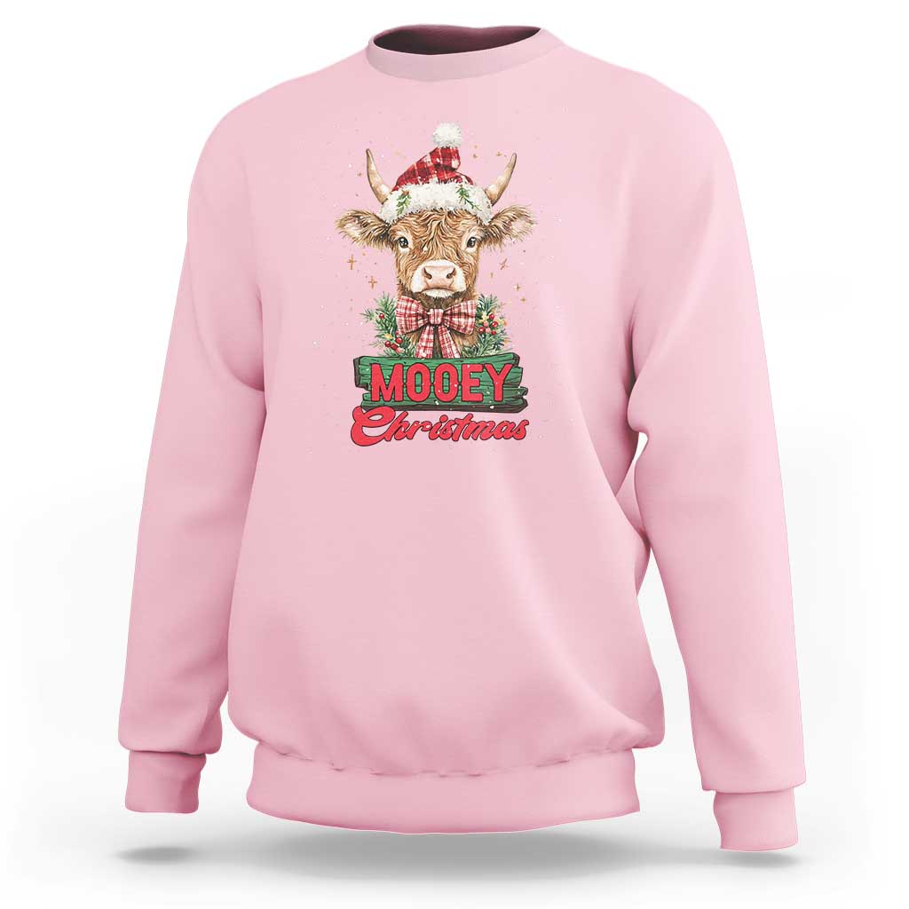 Funny Christmas Highland Cow Sweatshirt Mooey Christmas Western Cow Santa Hat - Wonder Print Shop
