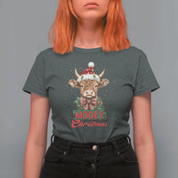 Funny Christmas Highland Cow T Shirt For Women Mooey Christmas Western Cow Santa Hat - Wonder Print Shop