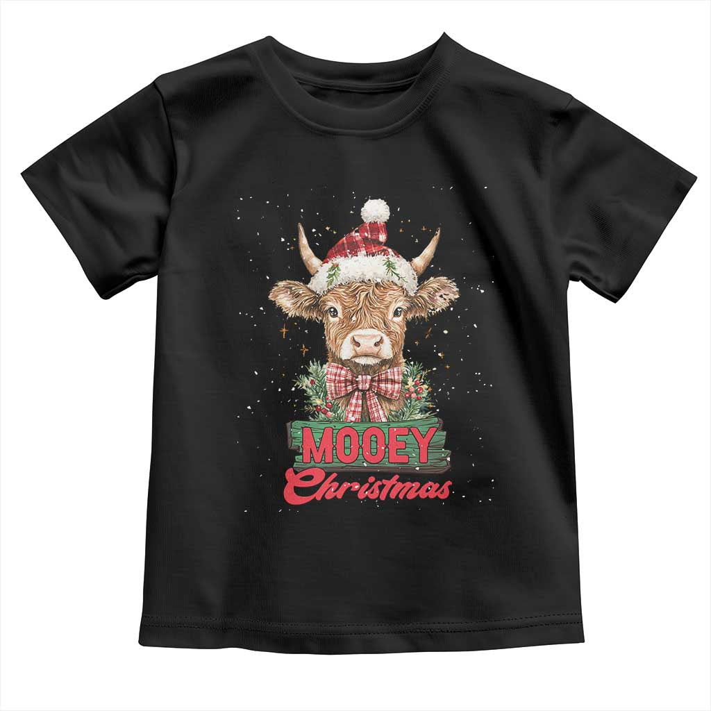 Funny Christmas Highland Cow Toddler T Shirt Mooey Christmas Western Cow Santa Hat