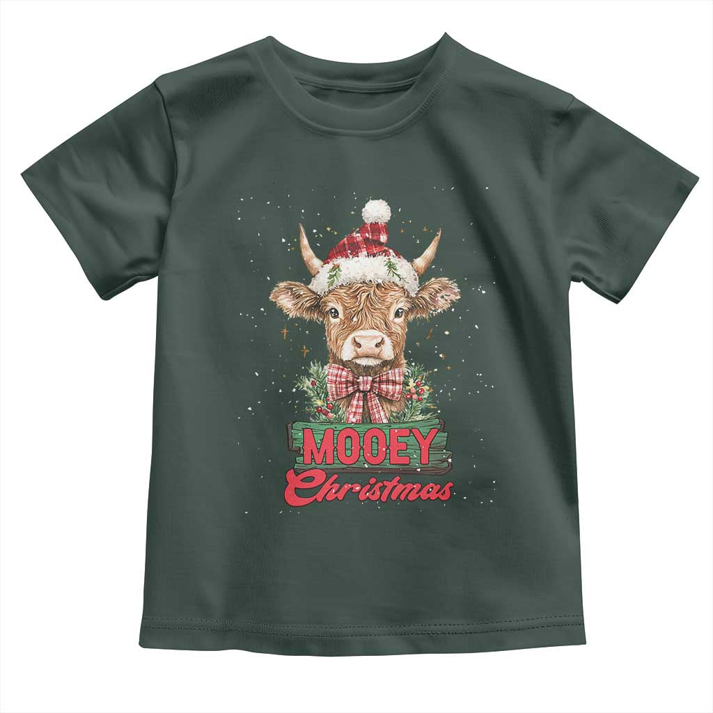 Funny Christmas Highland Cow Toddler T Shirt Mooey Christmas Western Cow Santa Hat