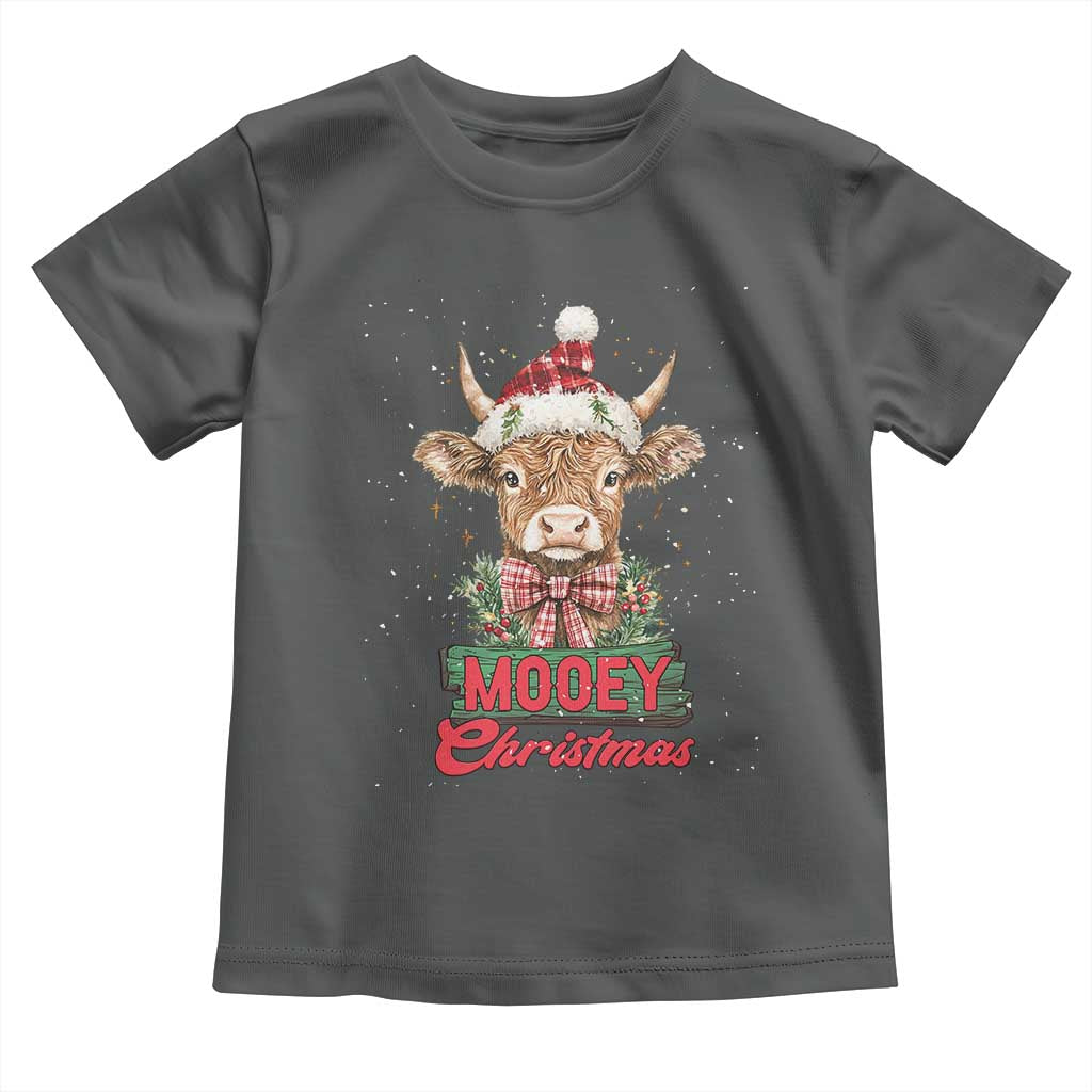 Funny Christmas Highland Cow Toddler T Shirt Mooey Christmas Western Cow Santa Hat