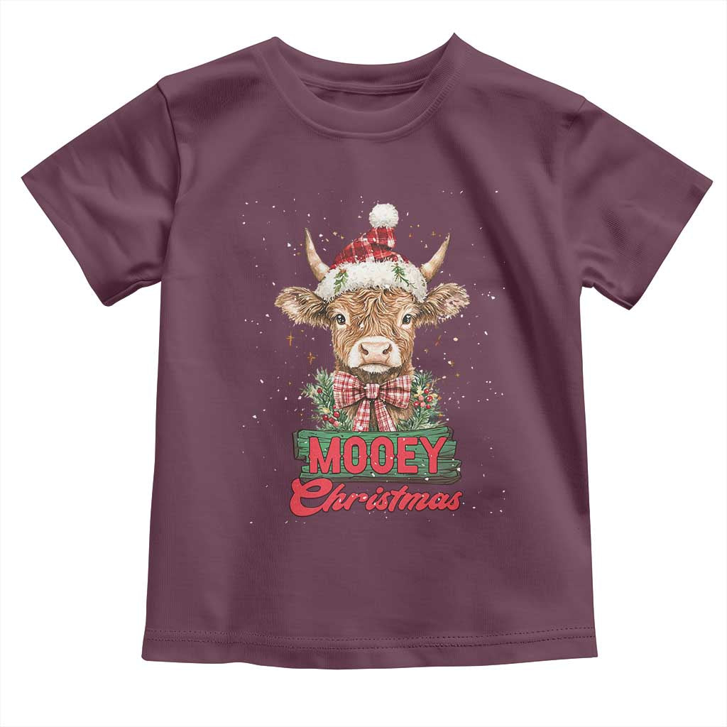 Funny Christmas Highland Cow Toddler T Shirt Mooey Christmas Western Cow Santa Hat