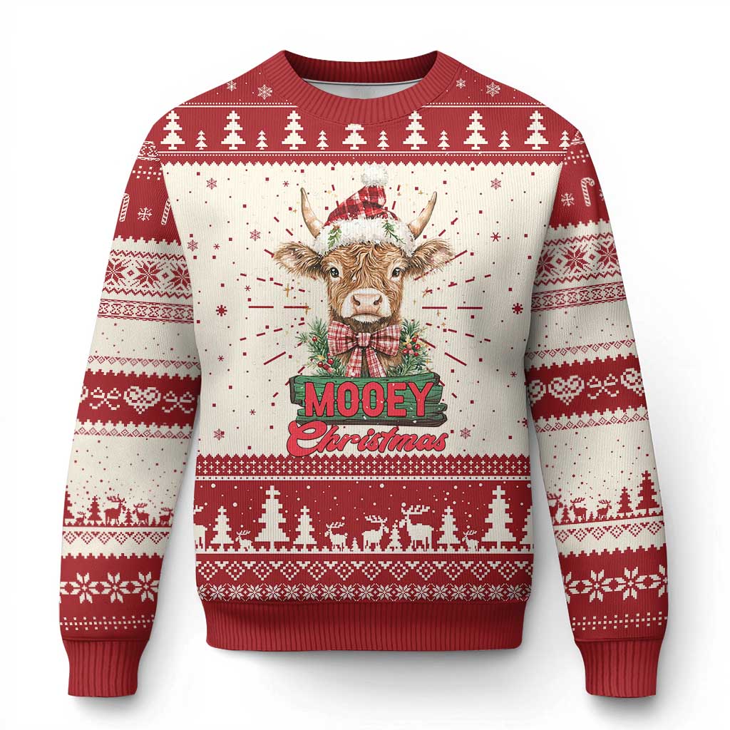 Funny Xmas Highland Cow Ugly Christmas Sweater Mooey Xmas Western Cow Santa Hat - Wonder Print Shop