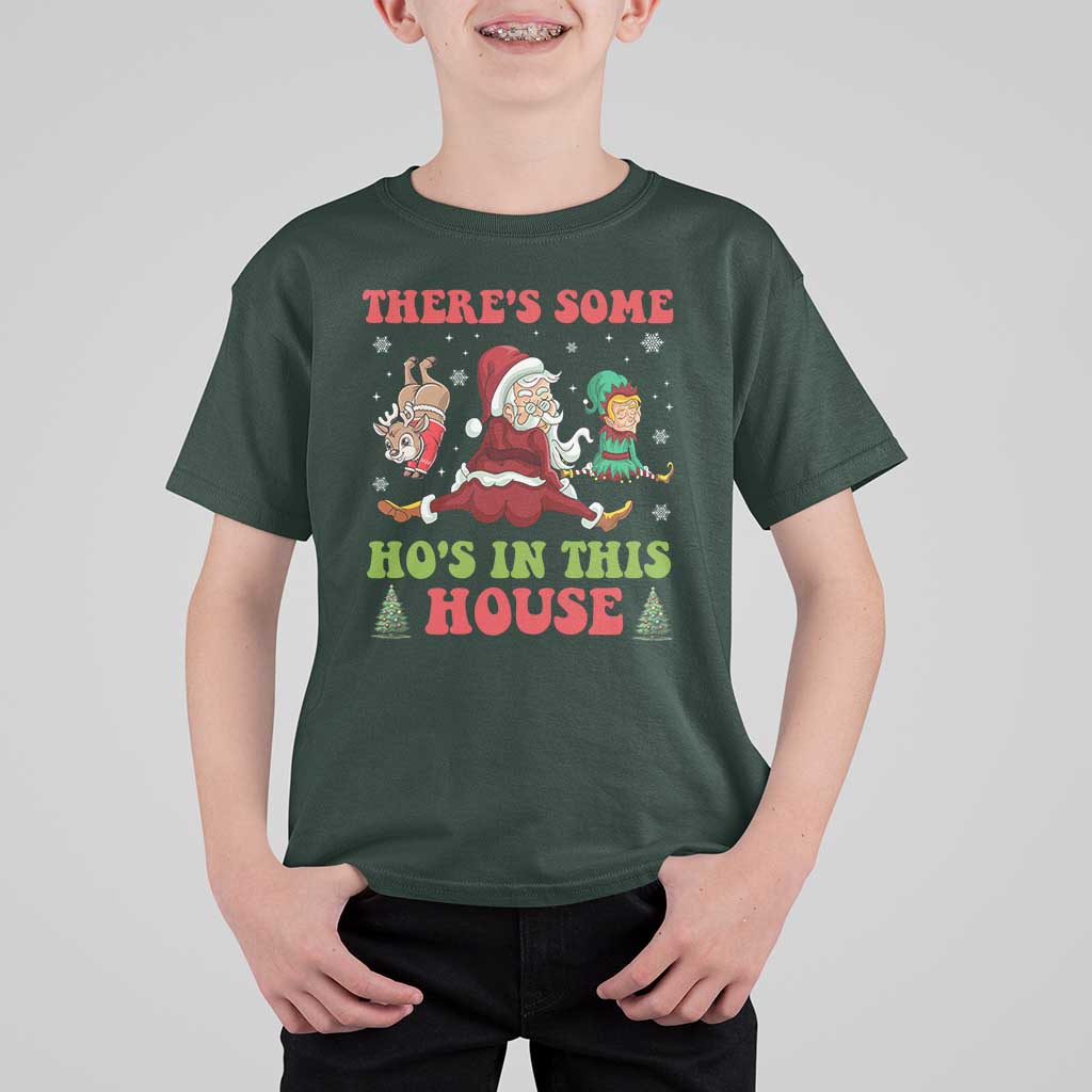 Funny Christmas Naughty Santa T Shirt For Kid There's Some Ho's In This House Elf Reindeers - Wonder Print Shop