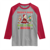 Funny Christmas Naughty Santa Raglan Shirt There's Some Ho's In This House Elf Reindeers - Wonder Print Shop