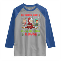 Funny Christmas Naughty Santa Raglan Shirt There's Some Ho's In This House Elf Reindeers - Wonder Print Shop