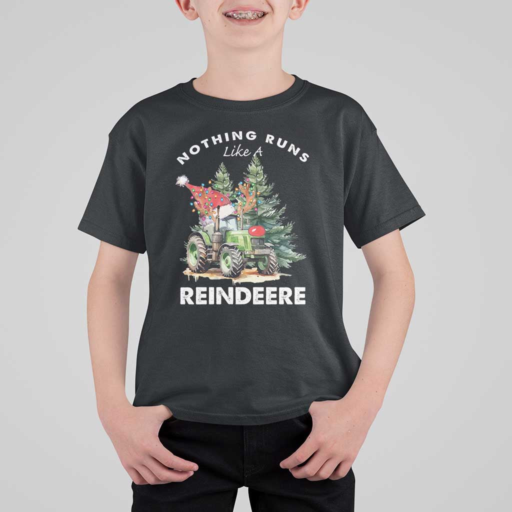 Funny Christmas Tractor T Shirt For Kid Nothing Runs Like A Reindeere Farmers - Wonder Print Shop