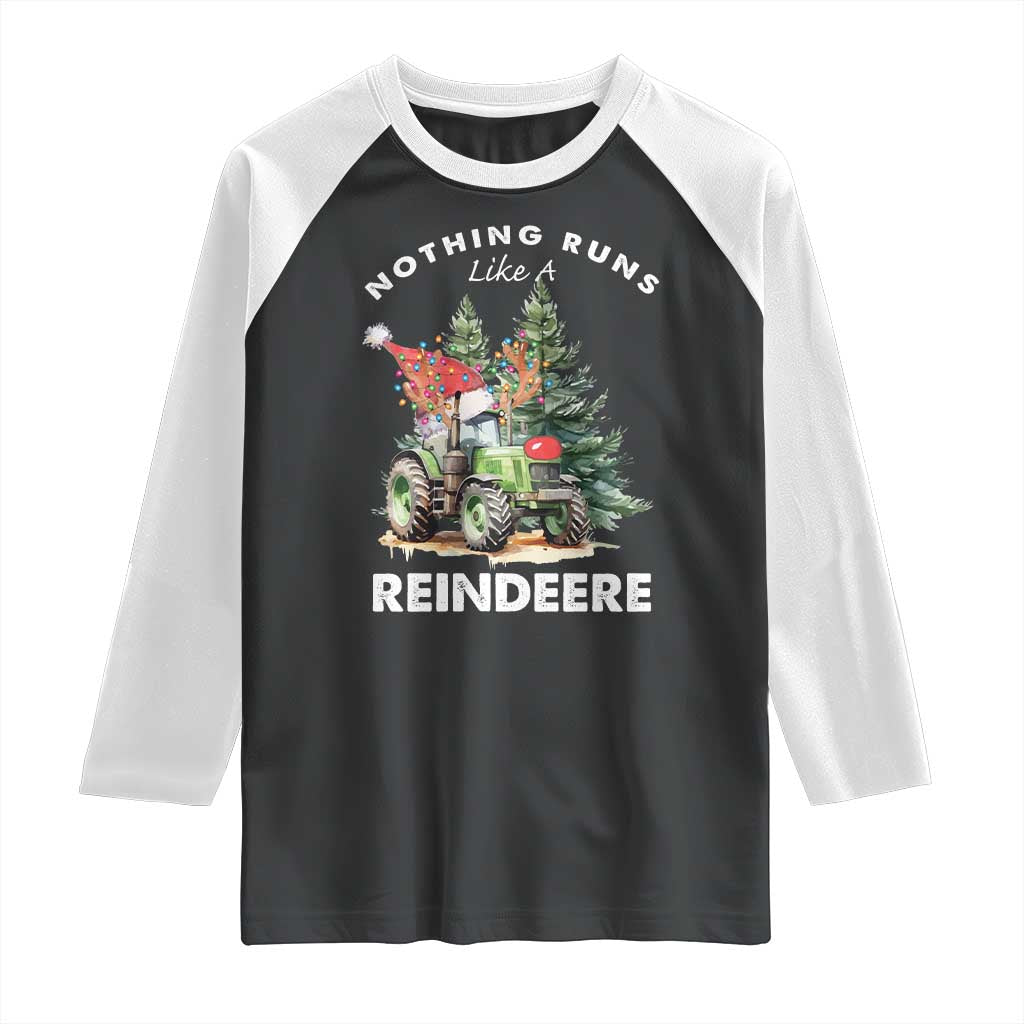 Funny Christmas Tractor Raglan Shirt Nothing Runs Like A Reindeere Farmers - Wonder Print Shop
