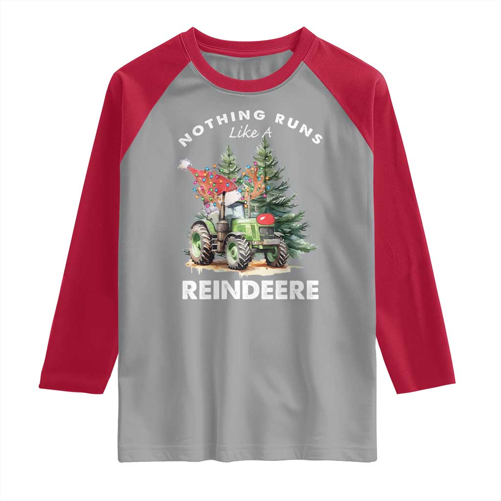 Funny Christmas Tractor Raglan Shirt Nothing Runs Like A Reindeere Farmers - Wonder Print Shop