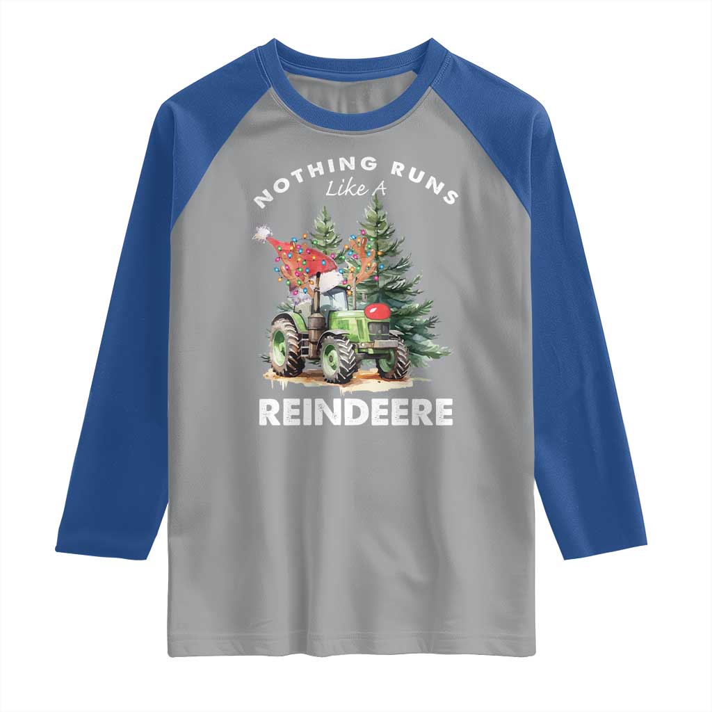 Funny Christmas Tractor Raglan Shirt Nothing Runs Like A Reindeere Farmers - Wonder Print Shop