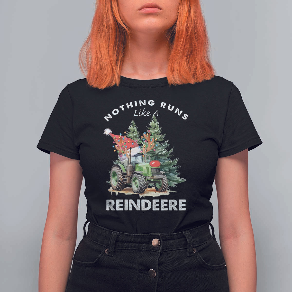 Funny Christmas Tractor T Shirt For Women Nothing Runs Like A Reindeere Farmers - Wonder Print Shop