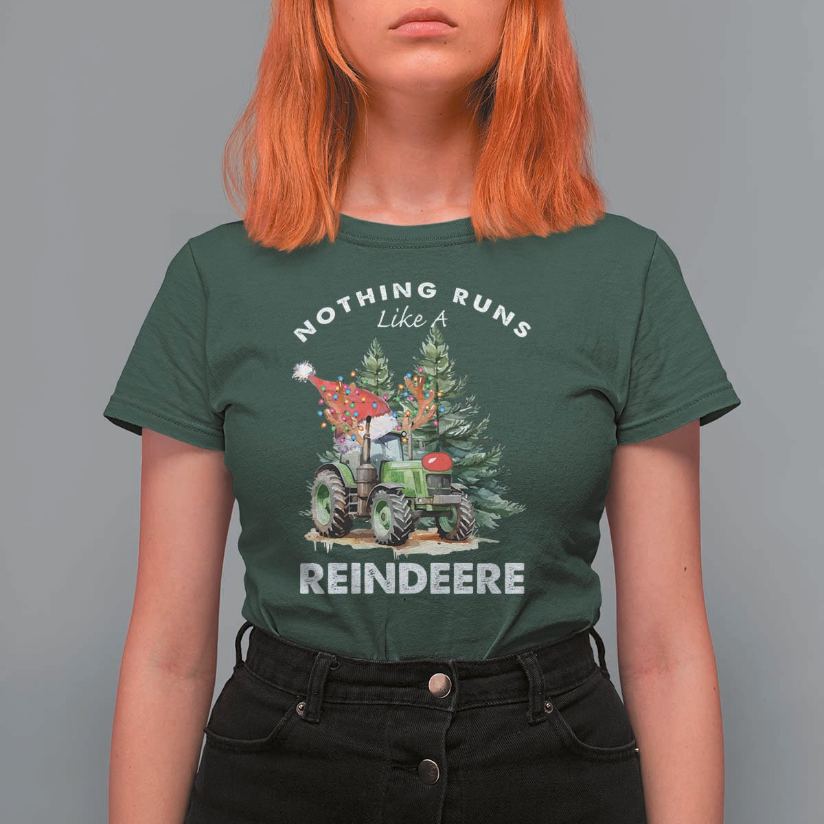 Funny Christmas Tractor T Shirt For Women Nothing Runs Like A Reindeere Farmers - Wonder Print Shop