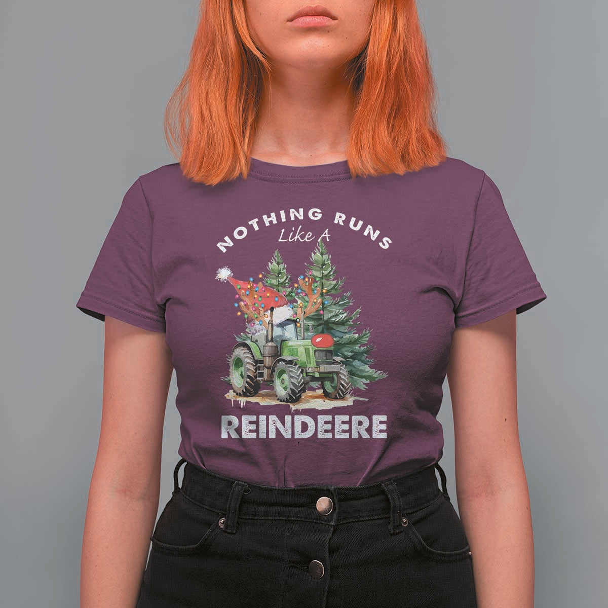Funny Christmas Tractor T Shirt For Women Nothing Runs Like A Reindeere Farmers - Wonder Print Shop