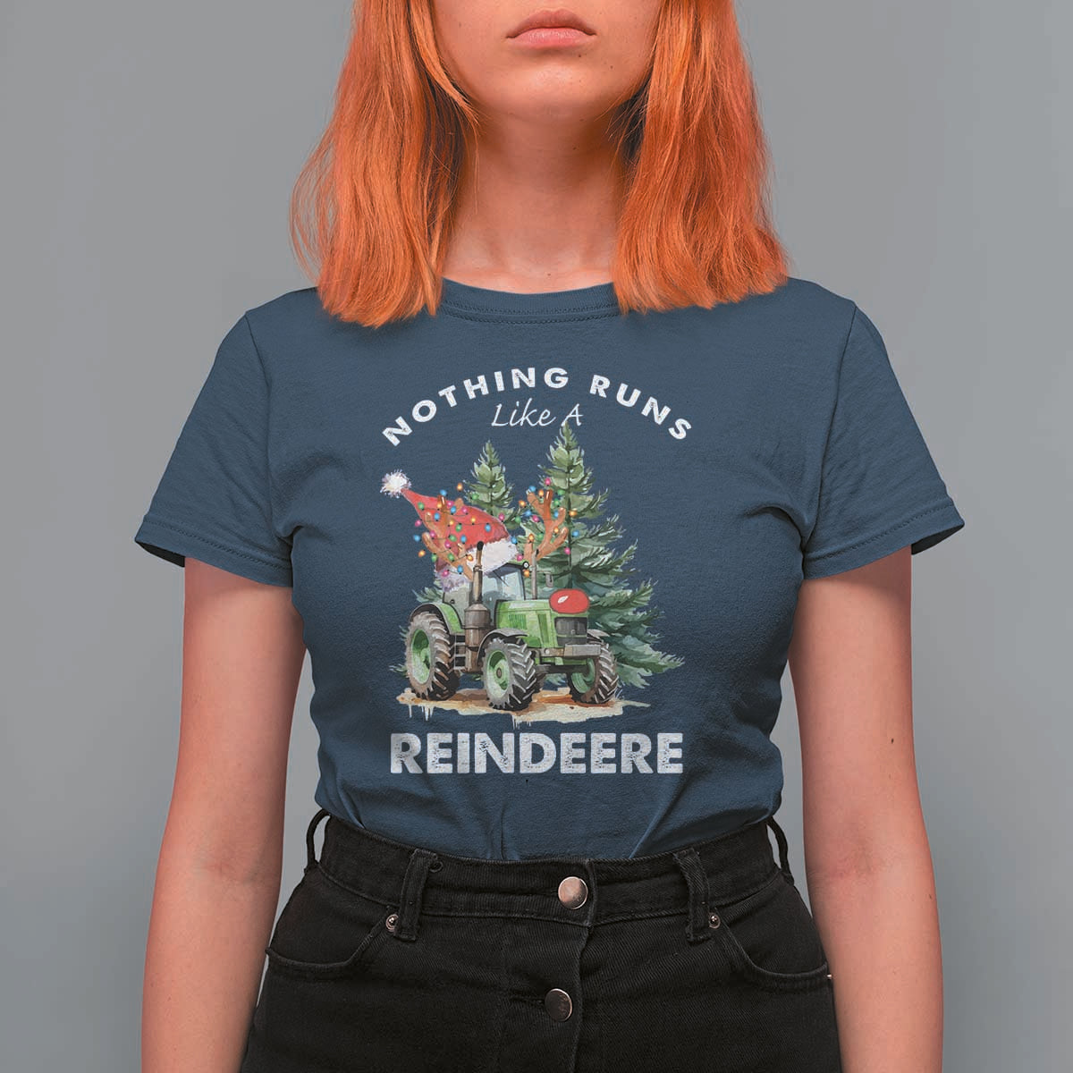 Funny Christmas Tractor T Shirt For Women Nothing Runs Like A Reindeere Farmers - Wonder Print Shop