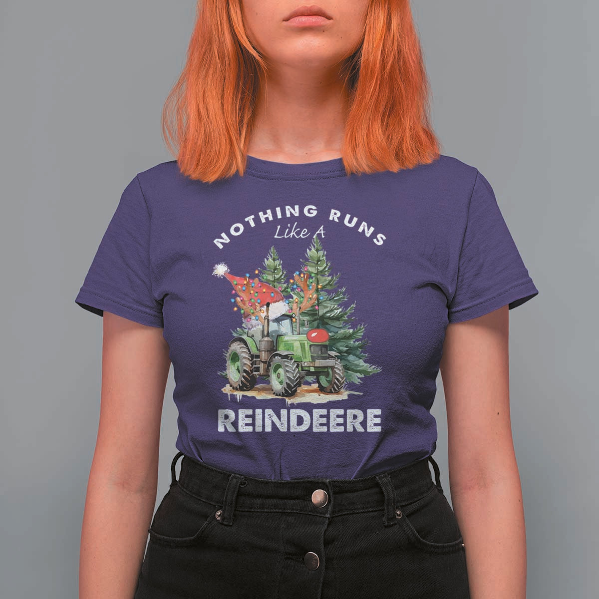 Funny Christmas Tractor T Shirt For Women Nothing Runs Like A Reindeere Farmers - Wonder Print Shop