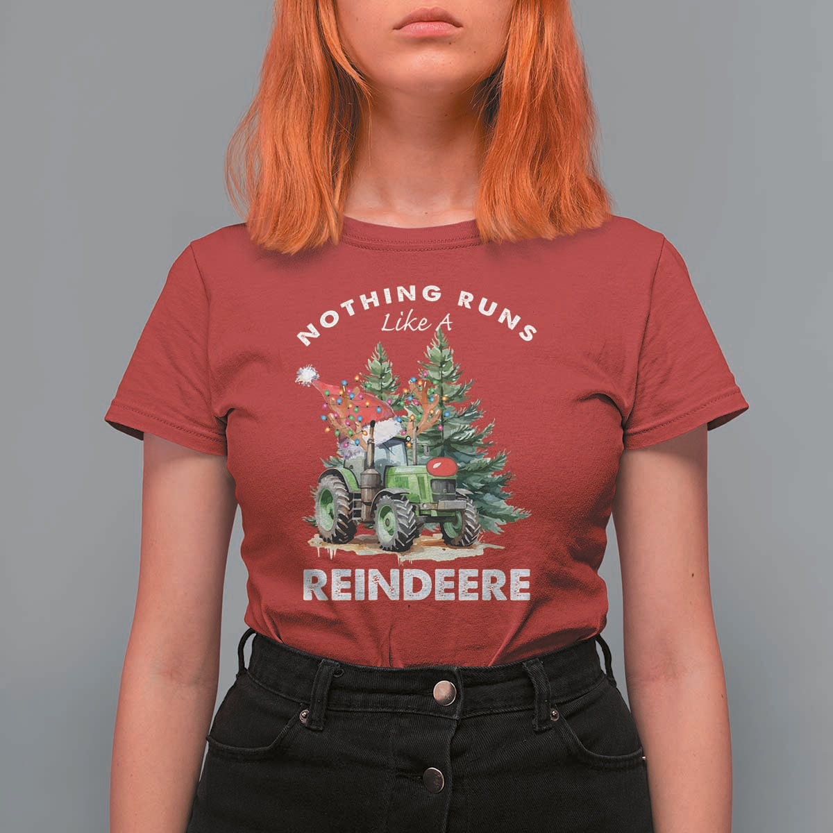 Funny Christmas Tractor T Shirt For Women Nothing Runs Like A Reindeere Farmers - Wonder Print Shop