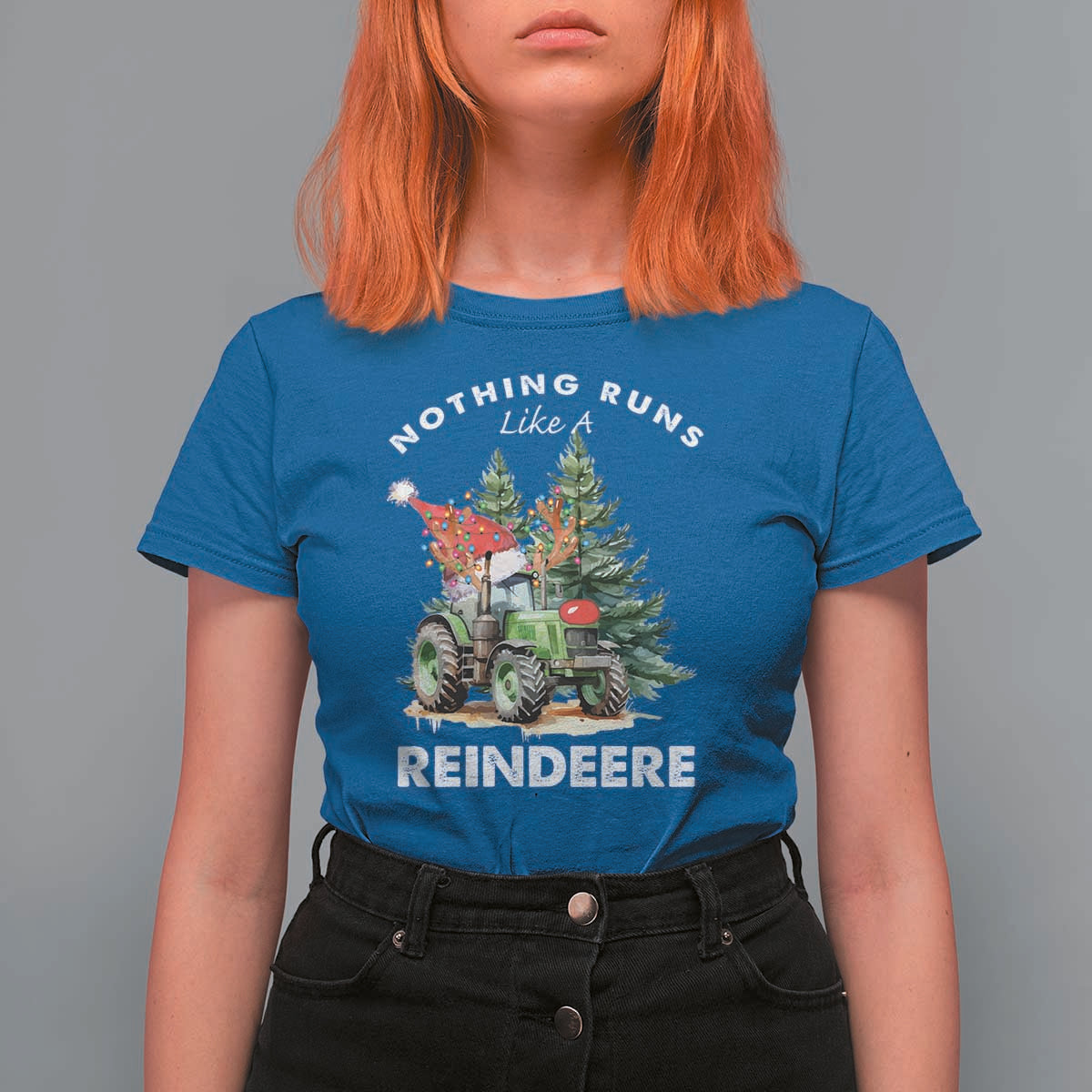 Funny Christmas Tractor T Shirt For Women Nothing Runs Like A Reindeere Farmers - Wonder Print Shop