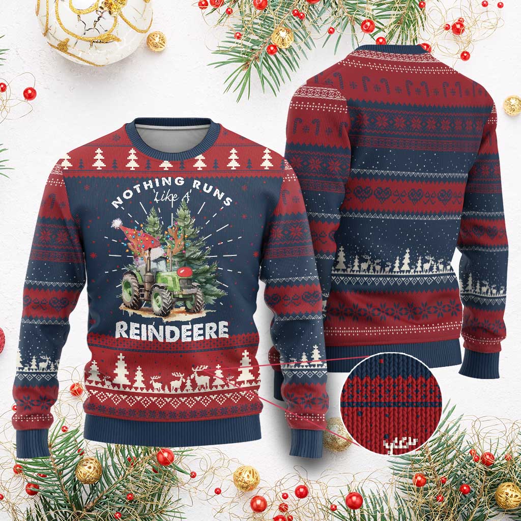 Funny Xmas Tractor Ugly Christmas Sweater Nothing Runs Like A Reindeere Farmers - Wonder Print Shop