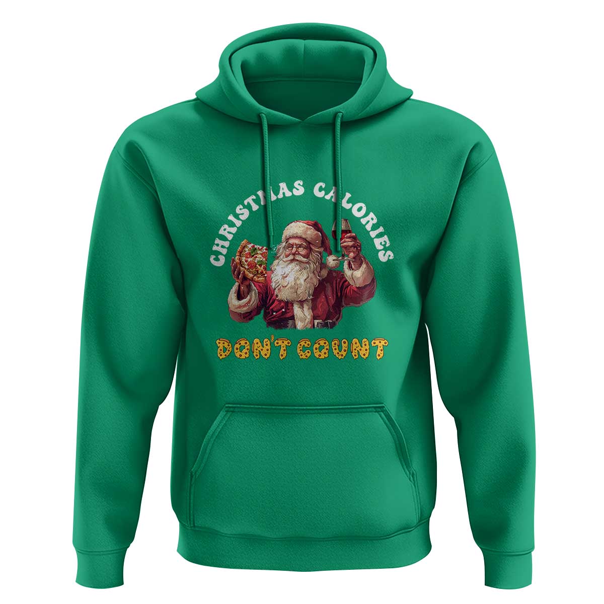 Funny Christmas Santa Hoodie Xmas Calories Don't Count Pizza Wine