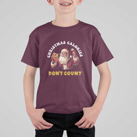 Funny Christmas Santa T Shirt For Kid Xmas Calories Don't Count Pizza Wine - Wonder Print Shop