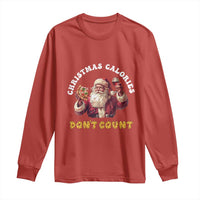 Funny Christmas Santa Long Sleeve Shirt Xmas Calories Don't Count Pizza Wine