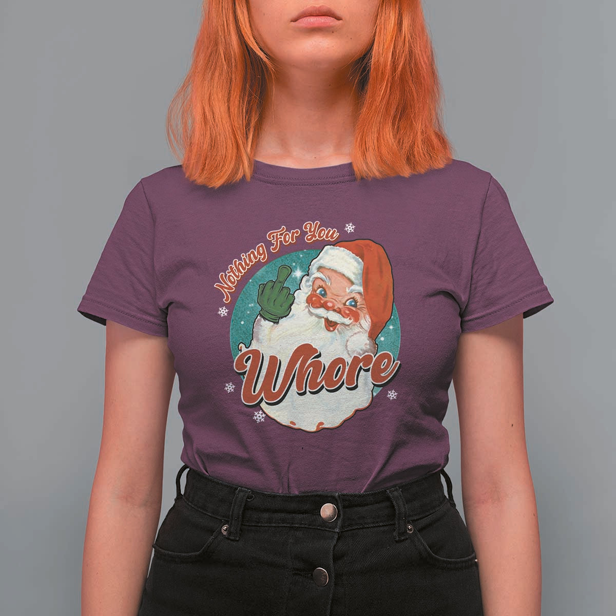 Funny Christmas Retro Santa T Shirt For Women Nothing For You Whore Middle Finger - Wonder Print Shop