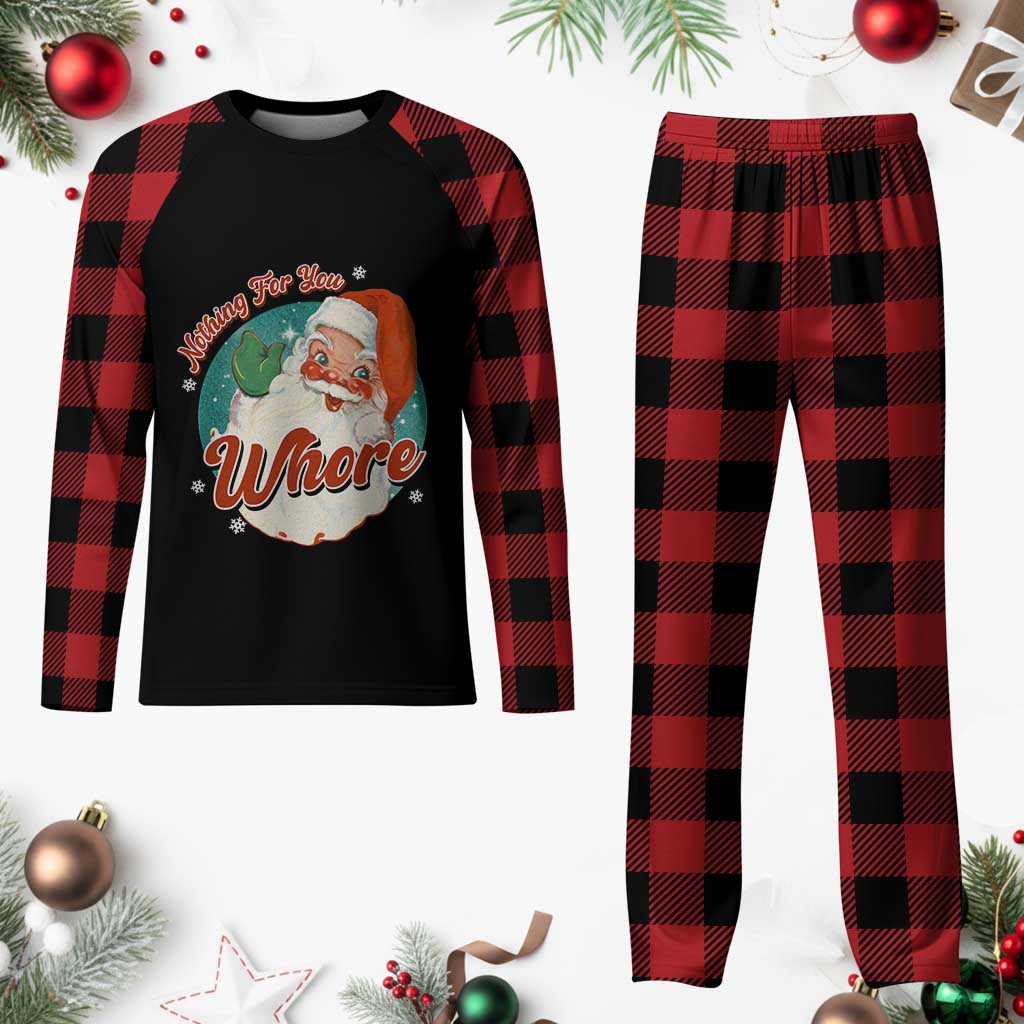 Funny Xmas Retro Santa Plaid Pajama Set Nothing For You Whore - Wonder Print Shop