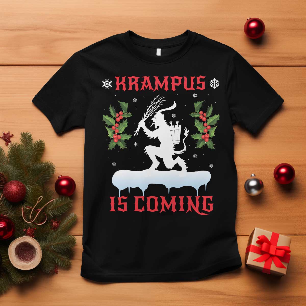 Funny Christmas Yule Krampus Is Coming Mistletoe T Shirt - Wonder Print Shop